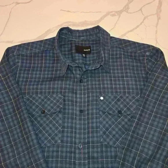 Hurley Nike Dri-Fit Mens Long Sleeve Plaid Button Down Blue Size XL - Picture 4 of 10